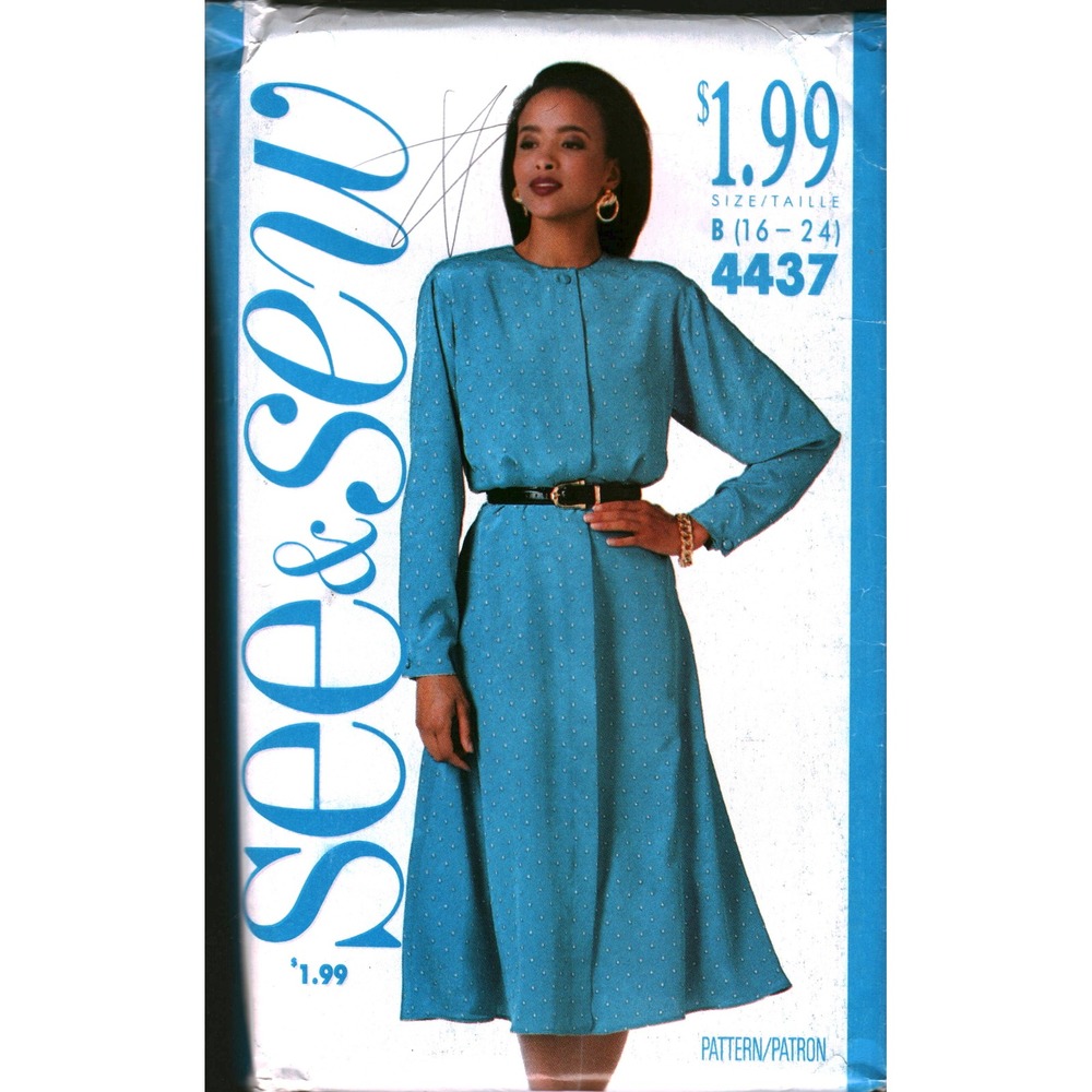 Vintage See & Sew 4437 Dress Sewing Pattern Size 16-24 Loose Blouson Bodice